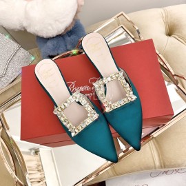 Roger Vivier Fashion Diamond Button Silk High Heel Mueller Shoes Green