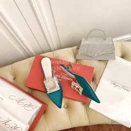 Roger Vivier Fashion Diamond Button Silk High Heel Mueller Shoes Green