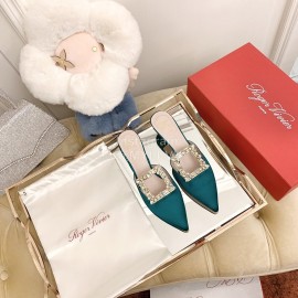 Roger Vivier Fashion Diamond Button Silk High Heel Mueller Shoes Green