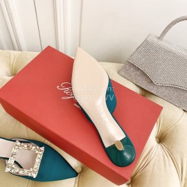 Roger Vivier Fashion Diamond Button Silk High Heel Mueller Shoes Green