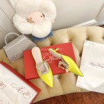Roger Vivier Fashion Diamond Button Silk High Heel Mueller Shoes Yellow