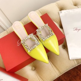 Roger Vivier Fashion Diamond Button Silk High Heel Mueller Shoes Yellow