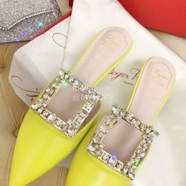 Roger Vivier Fashion Diamond Button Silk High Heel Mueller Shoes Yellow