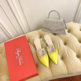 Roger Vivier Fashion Diamond Button Silk High Heel Mueller Shoes Yellow