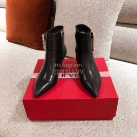 Roger Vivier Fashion Square Button Pointed Short Boots For Women Black