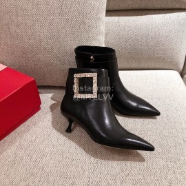 Roger Vivier Fashion Square Button Pointed Short Boots For Women Black