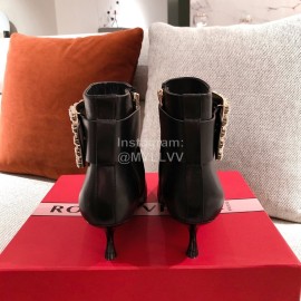 Roger Vivier Fashion Square Button Pointed Short Boots For Women Black