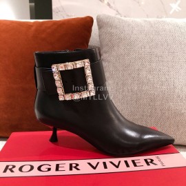 Roger Vivier Fashion Square Button Pointed Short Boots For Women Black
