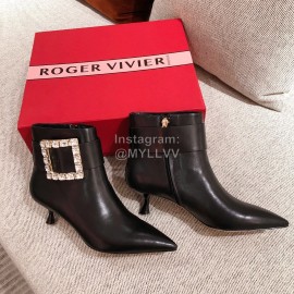 Roger Vivier Fashion Square Button Pointed Short Boots For Women Black