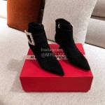 Roger Vivier Fashion Square Button Velvet Pointed Short Boots For Women Black
