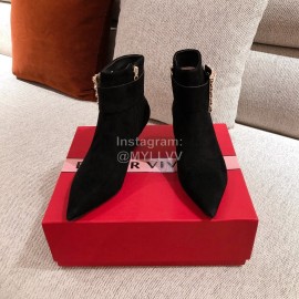 Roger Vivier Fashion Square Button Velvet Pointed Short Boots For Women Black