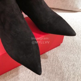Roger Vivier Fashion Square Button Velvet Pointed Short Boots For Women Black