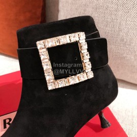 Roger Vivier Fashion Square Button Velvet Pointed Short Boots For Women Black