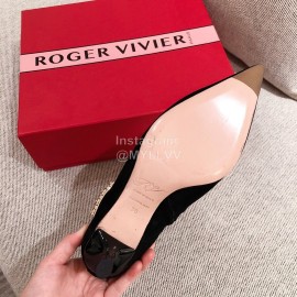 Roger Vivier Fashion Square Button Velvet Pointed Short Boots For Women Black