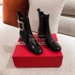 Roger Vivier Fashion Square Button Patent Leather Boots For Women Black