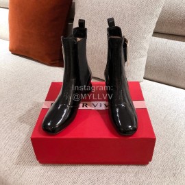 Roger Vivier Fashion Square Button Patent Leather Boots For Women Black