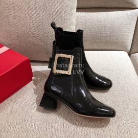 Roger Vivier Fashion Square Button Patent Leather Boots For Women Black