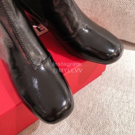 Roger Vivier Fashion Square Button Patent Leather Boots For Women Black