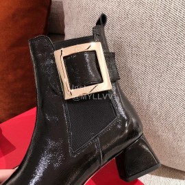 Roger Vivier Fashion Square Button Patent Leather Boots For Women Black