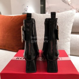 Roger Vivier Fashion Square Button Patent Leather Boots For Women Black