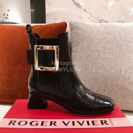 Roger Vivier Fashion Square Button Patent Leather Boots For Women Black