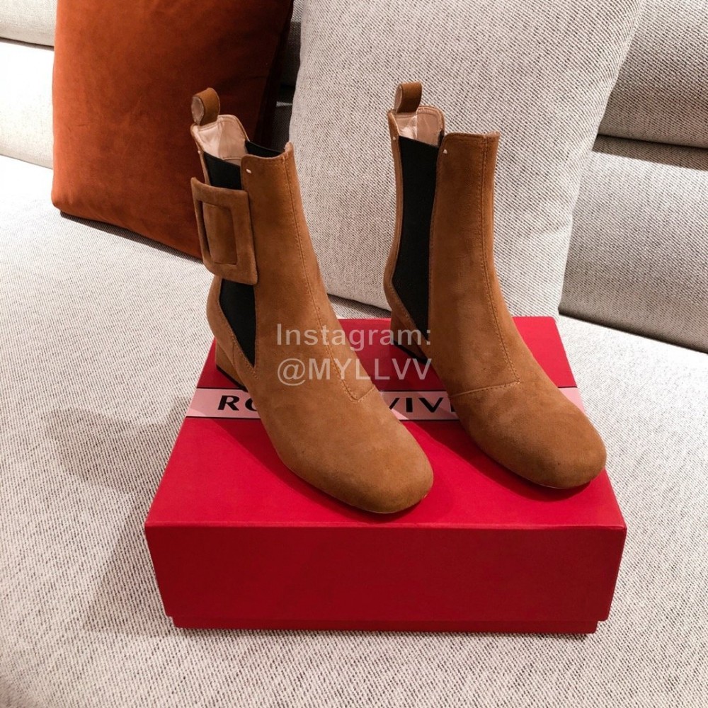 Roger Vivier Fashion Square Button Velvet Boots For Women Brown