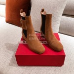 Roger Vivier Fashion Square Button Velvet Boots For Women Brown