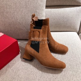 Roger Vivier Fashion Square Button Velvet Boots For Women Brown