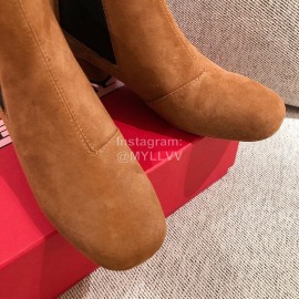 Roger Vivier Fashion Square Button Velvet Boots For Women Brown