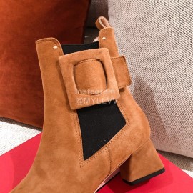 Roger Vivier Fashion Square Button Velvet Boots For Women Brown