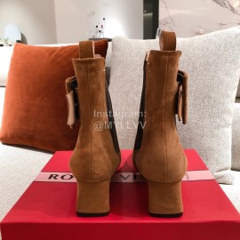 Roger Vivier Fashion Square Button Velvet Boots For Women Brown