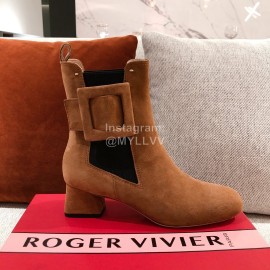 Roger Vivier Fashion Square Button Velvet Boots For Women Brown