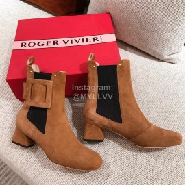 Roger Vivier Fashion Square Button Velvet Boots For Women Brown