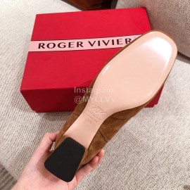 Roger Vivier Fashion Square Button Velvet Boots For Women Brown