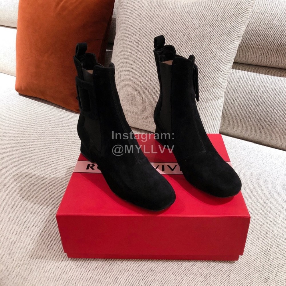 Roger Vivier Fashion Square Button Velvet Boots For Women Black