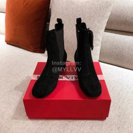 Roger Vivier Fashion Square Button Velvet Boots For Women Black