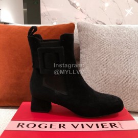 Roger Vivier Fashion Square Button Velvet Boots For Women Black
