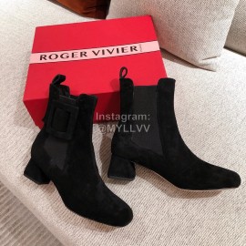 Roger Vivier Fashion Square Button Velvet Boots For Women Black