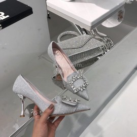 Roger Vivier Autumn Billing Billing Diamond Button Pointed High Heels Silver