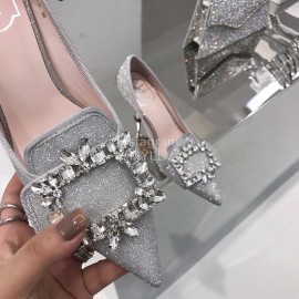 Roger Vivier Autumn Billing Billing Diamond Button Pointed High Heels Silver