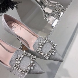 Roger Vivier Autumn Billing Billing Diamond Button Pointed High Heels Silver