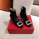 Roger Vivier Fashion Suede Square Button High Heel Boots Black