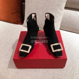 Roger Vivier Fashion Suede Square Button High Heel Boots Black