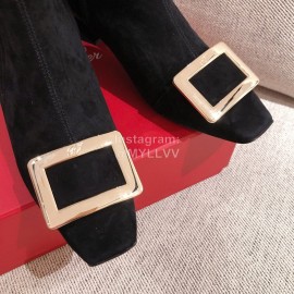 Roger Vivier Fashion Suede Square Button High Heel Boots Black