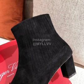 Roger Vivier Fashion Suede Square Button High Heel Boots Black