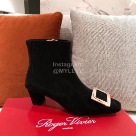 Roger Vivier Fashion Suede Square Button High Heel Boots Black