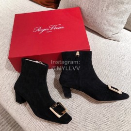 Roger Vivier Fashion Suede Square Button High Heel Boots Black