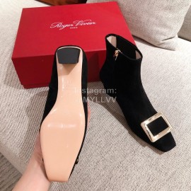 Roger Vivier Fashion Suede Square Button High Heel Boots Black