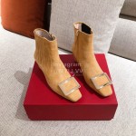 Roger Vivier Fashion Suede Square Button High Heel Boots Brown