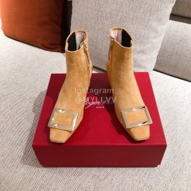 Roger Vivier Fashion Suede Square Button High Heel Boots Brown